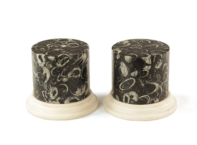 Lot 668 - A PAIR OF 19TH-CENTURY FRENCH BRECHE AND CARRERA MARBLE LOW PEDESTALS