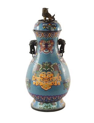 Lot 115 - A LARGE 19TH CENTURY CHINESE CLOISONNÉ DECORATED VASE AND COVER