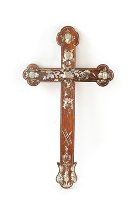 Lot 250 - A 19TH CENTURY CHINESE HARDWOOD AND MOTHER OF PEARL APOSTLE CROSS