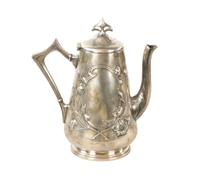 Lot 554 - A STYLISH ART NOUVEAU WMF LIBERTY'S-STYLE POLISHED PEWTER COFFEE POT