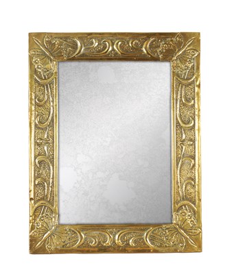 Lot 536 - A GLASGOW SCHOOL ARTS AND CRAFT PLANISHED BRASS HANGING MIRROR BY MARGARET GILMOUR