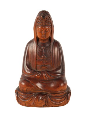 Lot 240 - A FINE 19TH CENTURY CARVED HARDWOOD TIBETAN SEATED BUDDHA