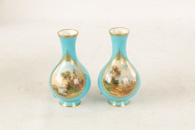 Lot 36 - A PAIR OF 19TH CENTURY FRENCH SERVES PORCELAIN VASES