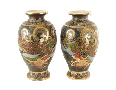 Lot 222 - A LARGE PAIR OF JAPANESE SATSUMA VASES