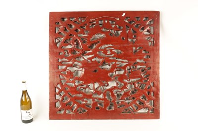 Lot 180 - A CHINESE CARVED LACQUERED HANGING PLAQUE