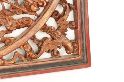 Lot 180 - A CHINESE CARVED LACQUERED HANGING PLAQUE