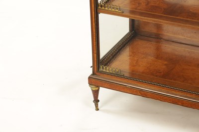 Lot 1379 - A FINE 19TH CENTURY FRENCH AMBOYNA AND TULIPWOOD CROSS-BANDED SERVES PANELLED DISPLAY CABINET