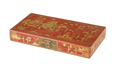 Lot 278 - A CHINESE 20TH CENTURY SCARLET LACQUER CHINOISERIE BOX