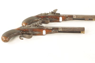 Lot 454 - RICHARD HOLLIS, LONDON. A GOOD PAIR OF EARLY 19TH CENTURY OFFICERS FLINTLOCK PISTOLS