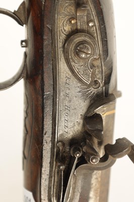 Lot 454 - RICHARD HOLLIS, LONDON. A GOOD PAIR OF EARLY 19TH CENTURY OFFICERS FLINTLOCK PISTOLS