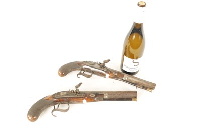 Lot 454 - RICHARD HOLLIS, LONDON. A GOOD PAIR OF EARLY 19TH CENTURY OFFICERS FLINTLOCK PISTOLS