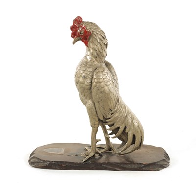 Lot 453 - OF WW1 NAVAL HISTORY. A JAPANESE STYLE SCULPTURE OF A FIGHTING COCKEREL ON HARDWOOD BASE