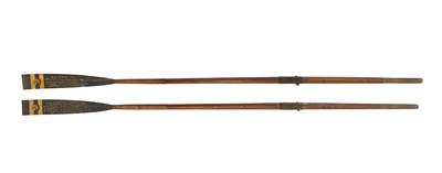 Lot 654 - A GOOD PAIR OF PRESENTATIONS OXFORD UNIVERSITY ROWING OARS DATED 1900.