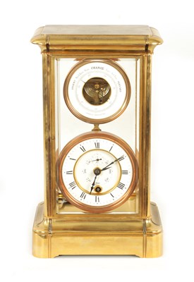 Lot 964 - A LATE 19TH CENTURY FOUR-GLASS 400-DAY MANTEL CLOCK WITH BAROMETER