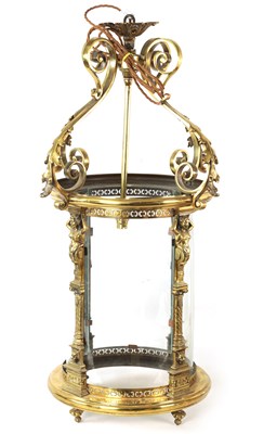 Lot 639 - A LARGE LATE 19TH CENTURY BRASS HALL LANTERN