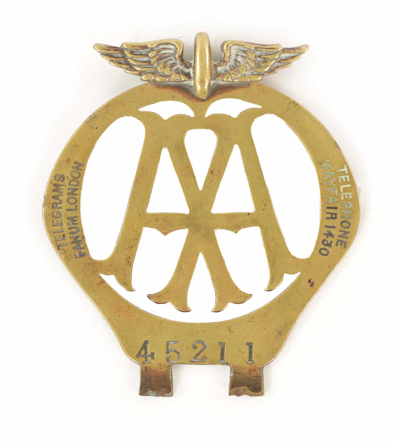 Lot 64 - AN EARLY AA BRASS CAR BADGE