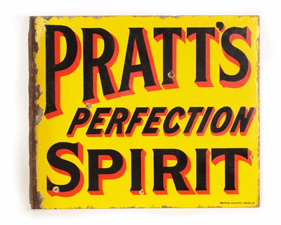 Lot 88 - A VINTAGE DOUBLE SIDED ENAMEL PRATT’S SIGN