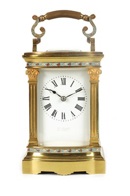 Lot 683 - A LATE 19TH CENTURY FRENCH CHAMPLEVE ENAMEL STRIKING CARRIAGE CLOCK