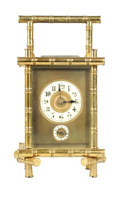 Lot 705 - A LATE 19TH CENTURY FRENCH SIMULATED BAMBOO STRIKING CARRIAGE CLOCK