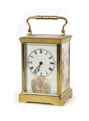 Lot 269 - A FRENCH PORCELAIN PANELLED CARRIAGE CLOCK TIMEPIECE