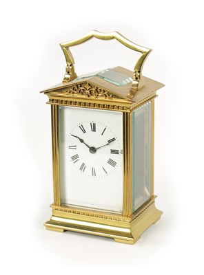 Lot 270 - A 20TH CENTURY ARCHITECTURAL BRASS-CASED TIMEPIECE CARRIAGE CLOCK