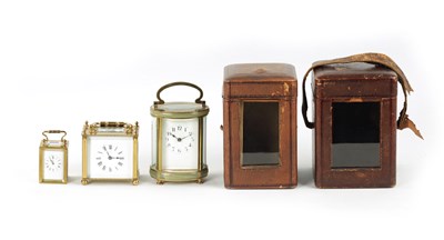 Lot 247 - A COLLECTION OF THREE BRASS-CASED CARRIAGE CLOCKS