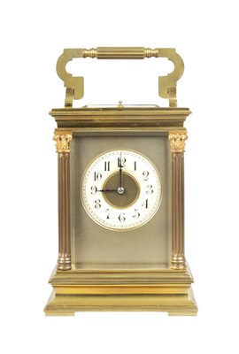 Lot 789 - A LARGE LATE 19TH CENTURY FRENCH BRASS REPEATING CARRIAGE CLOCK