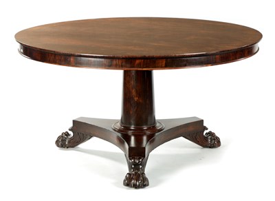 Lot 826 - A FINE LATE REGENCY FIGURED ROSEWOOD TILT-TOP CENTRE TABLE