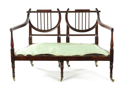 Lot 1014 - AN UNUSUAL GEORGE III MAHOGANY TWO-SEATER SETTEE