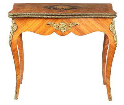 Lot 972 - A LATE 19TH CENTURY FRENCH ORMOLU MOUNTED BURR WALNUT, KINGWOOD AND MARQUETRY CARD TABLE