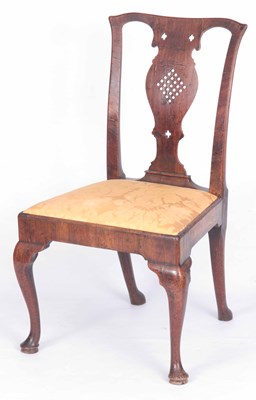 Lot 313 - AN UNUSUAL EARLY GEORGIAN WALNUT VENEERED SIDE CHAIR