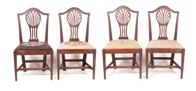 Lot 341 - A SET OF FOUR 19TH CENTURY MAHOGANY HEPPLEWHITE STYLE DINING CHAIRS