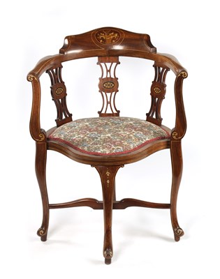 Lot 332 - AN EDWARDIAN INLAID CORNER CHAIR