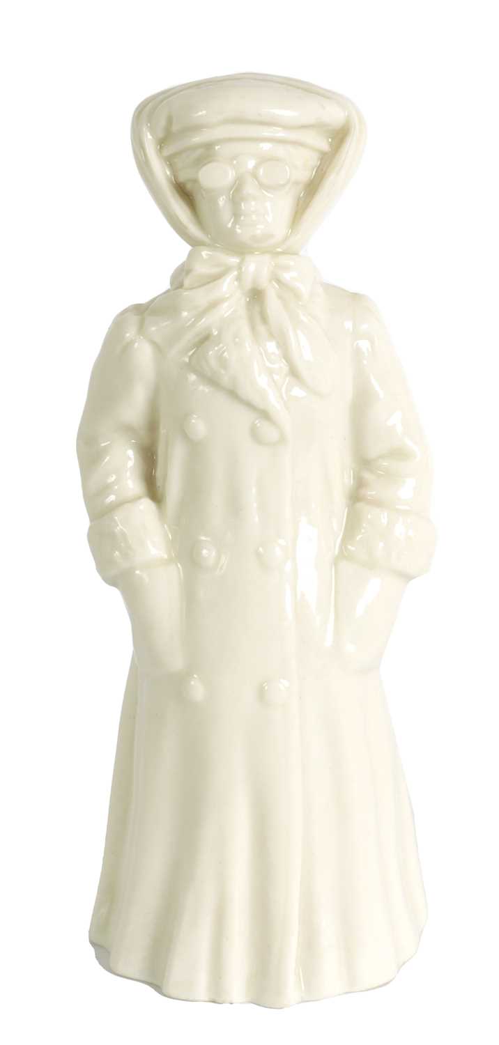 Lot 9 - THE MOTORIST. A VERY RARE ROYAL WORCESTER PORCELAIN CANDLE EXTINGUISHER