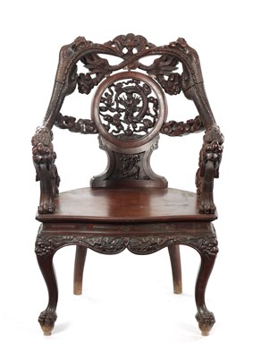 Lot 881 - A GOOD 19TH CENTURY CHINESE CARVED HARDWOOD ARMCHAIR