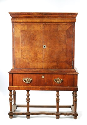 Lot 863 - A WILLIAM AND MARY WALNUT CABINET ON STAND WITH GEOMETRIC INLAYS