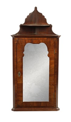 Lot 991 - A GOOD QUEEN ANNE WALNUT HANGING CORNER CUPBOARD OF SMALL SIZE