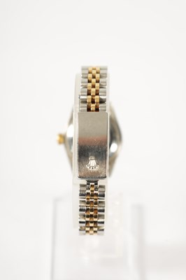 Lot 400 - A LADIES 18CT GOLD AND STEEL DIAMOND SET ROLEX OYSTER PERPETUAL DATEJUST WRIST WATCH