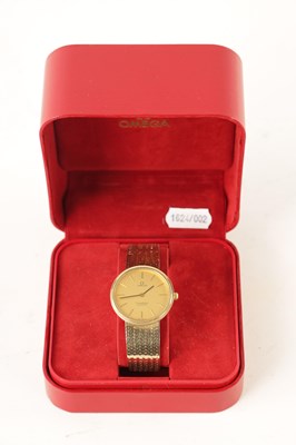 Lot A 9CT GOLD OMEGA CONSTELLATION GENTLEMAN'S QUARTZ WRISTWATCH ON A MILANESE STYLE BRACELET WITH LADDER CLASP