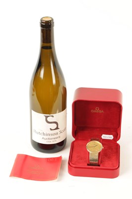 Lot A 9CT GOLD OMEGA CONSTELLATION GENTLEMAN'S QUARTZ WRISTWATCH ON A MILANESE STYLE BRACELET WITH LADDER CLASP