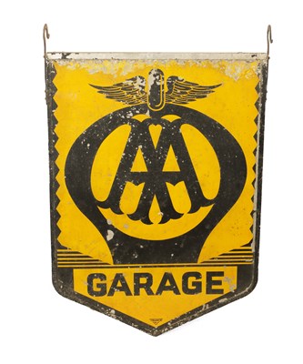 Lot 90 - AN 'AA GARAGE' DOUBLE SIDED ENAMEL HANGING SIGN BY 'FRANCO SIGNS'