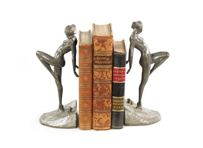 Lot 467 - A PAIR OF ART NOVEAU PEWTER FIGURAL BOOKENDS