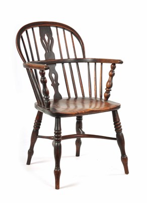 Lot 366 - A 19TH CENTURY NOTTINGHAMSHIRE ASH AND ELM LOW BACK WINDSOR CHAIR