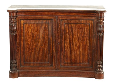 Lot 820 - A FINE GEORGE IV FIGURED MAHOGANY INVERTED BOWFRONT SIDE CABINET IN THE MANNER OF GILLOWS