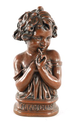 Lot 491 - A LATE 19TH CENTURY FILLED BRONZE BUST OF A YOUNG GIRL