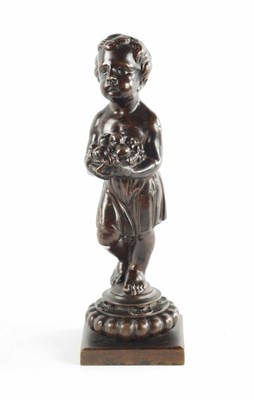 Lot 453 - A 18TH/19TH CENTURY BROWN PATINATED BRONZE SCULPTURE OF A YOUNG BOY