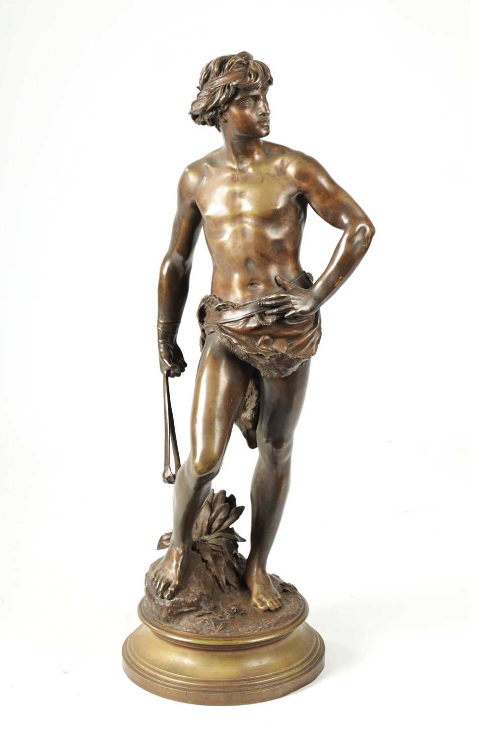 Lot 448 - A LATE 19TH CENTURY FIGURAL BRONZE SCULPTURE OF DAVID ADRIENNE ETIENNE GAUDEZ.