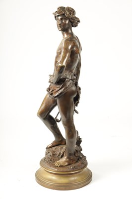 Lot 448 - A LATE 19TH CENTURY FIGURAL BRONZE SCULPTURE OF DAVID ADRIENNE ETIENNE GAUDEZ.