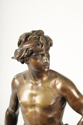 Lot 448 - A LATE 19TH CENTURY FIGURAL BRONZE SCULPTURE OF DAVID ADRIENNE ETIENNE GAUDEZ.