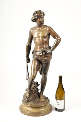 Lot 448 - A LATE 19TH CENTURY FIGURAL BRONZE SCULPTURE OF DAVID ADRIENNE ETIENNE GAUDEZ.